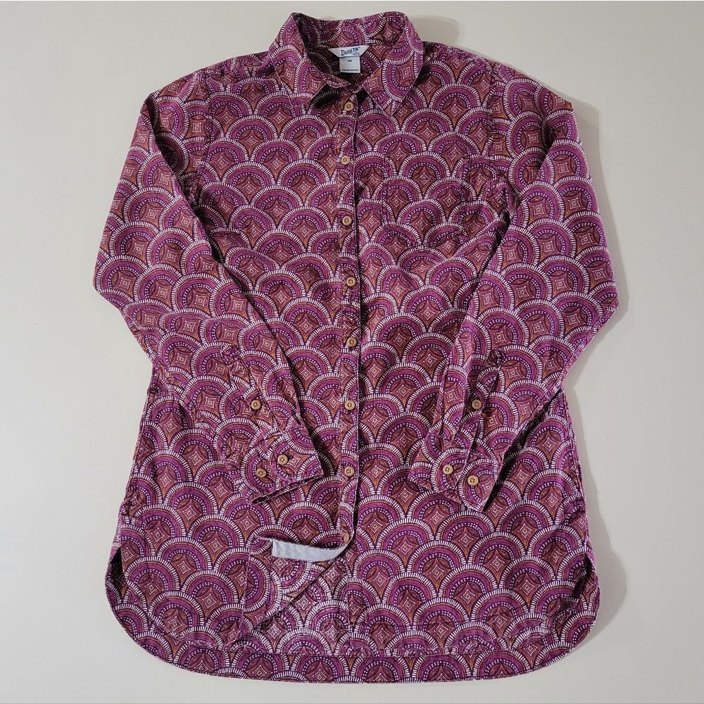 Duluth Trading Purple Patterned Artisan Hemp Long Sleeve Tunic